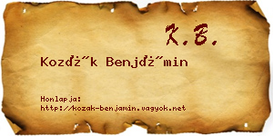 Kozák Benjámin névjegykártya